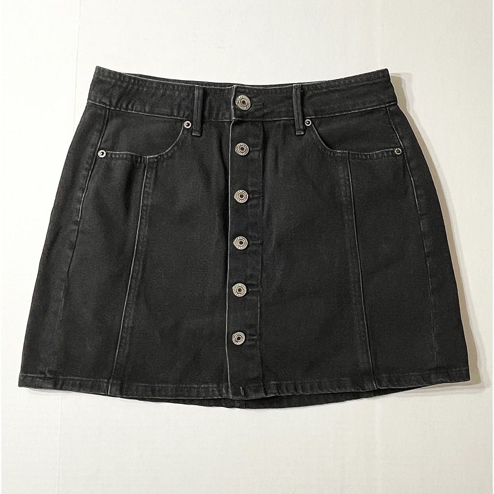 American Eagle Hi-Rise A-Line Skirt Women's 4 Black Button Front Mini Skirt